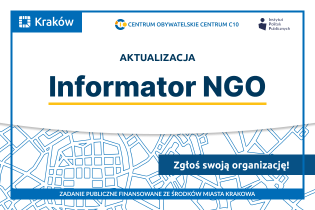 Grafika przedstawia napis Aktualizacja Informatora NGO