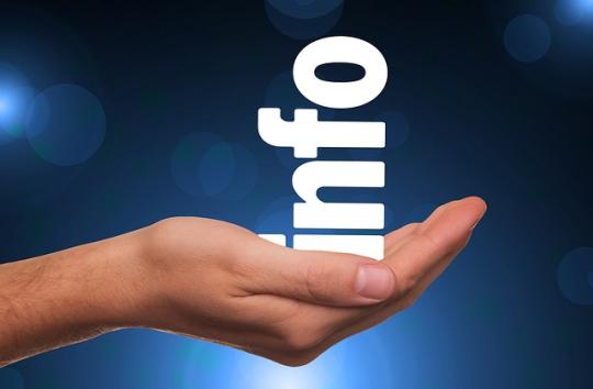 Grafika przedstawia napis INFO, leżący na dłoni.