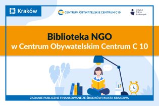 Grafika przedstawia informację o Bibliotece NGO w Centrum Obywatelskim Centrum C 10